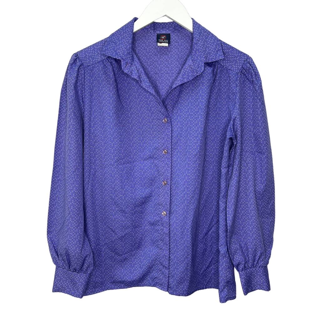 Vintage Pins and Needles Womens Blouse Purple Dot Size M 80s long Sleeve Button